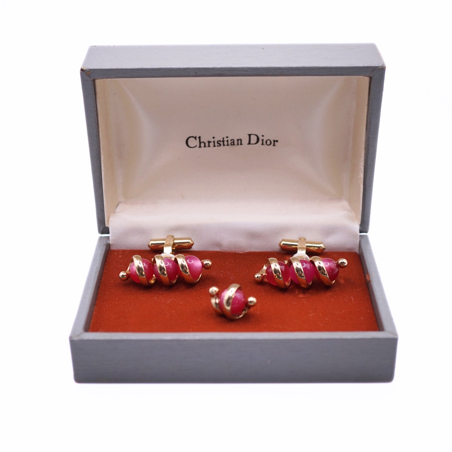 Vintage Christian Dior Red Enamel Cufflinks & Tie Tack
