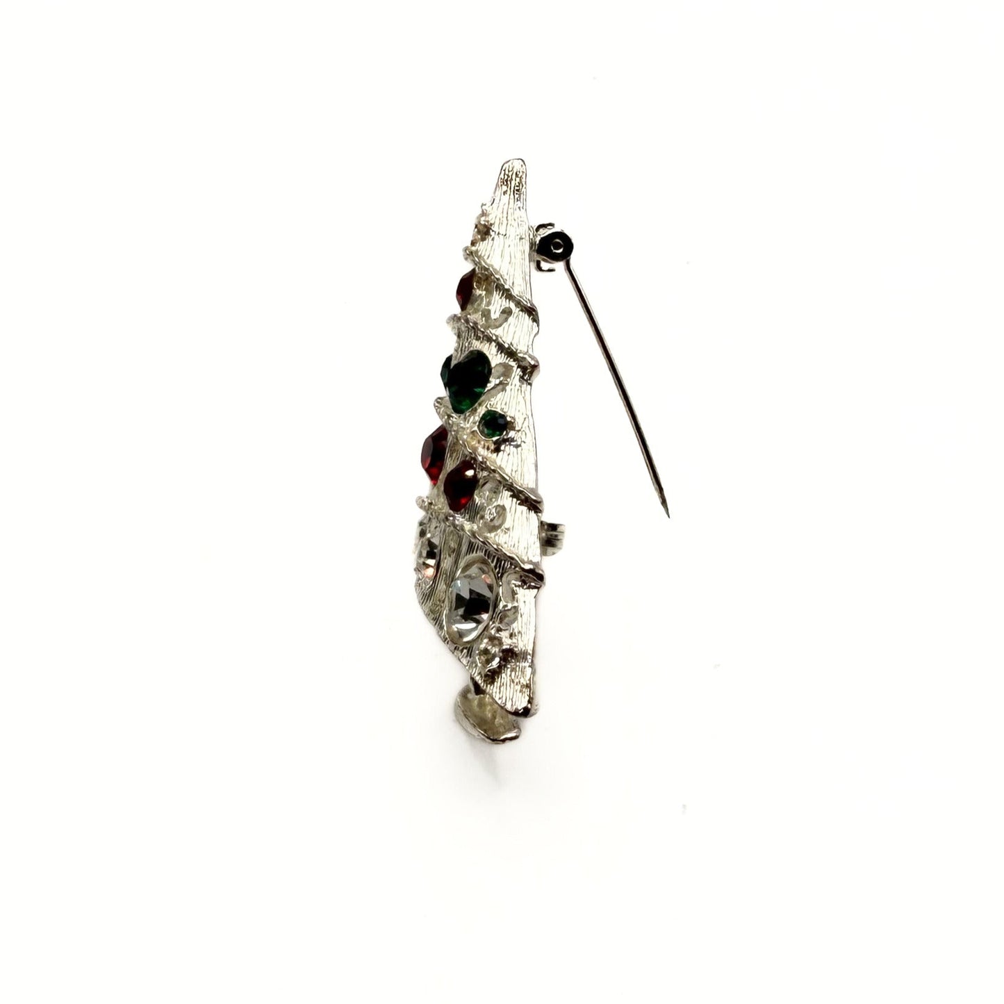 Vintage Red, Green & Clear Rhinestone Christmas Tree Brooch