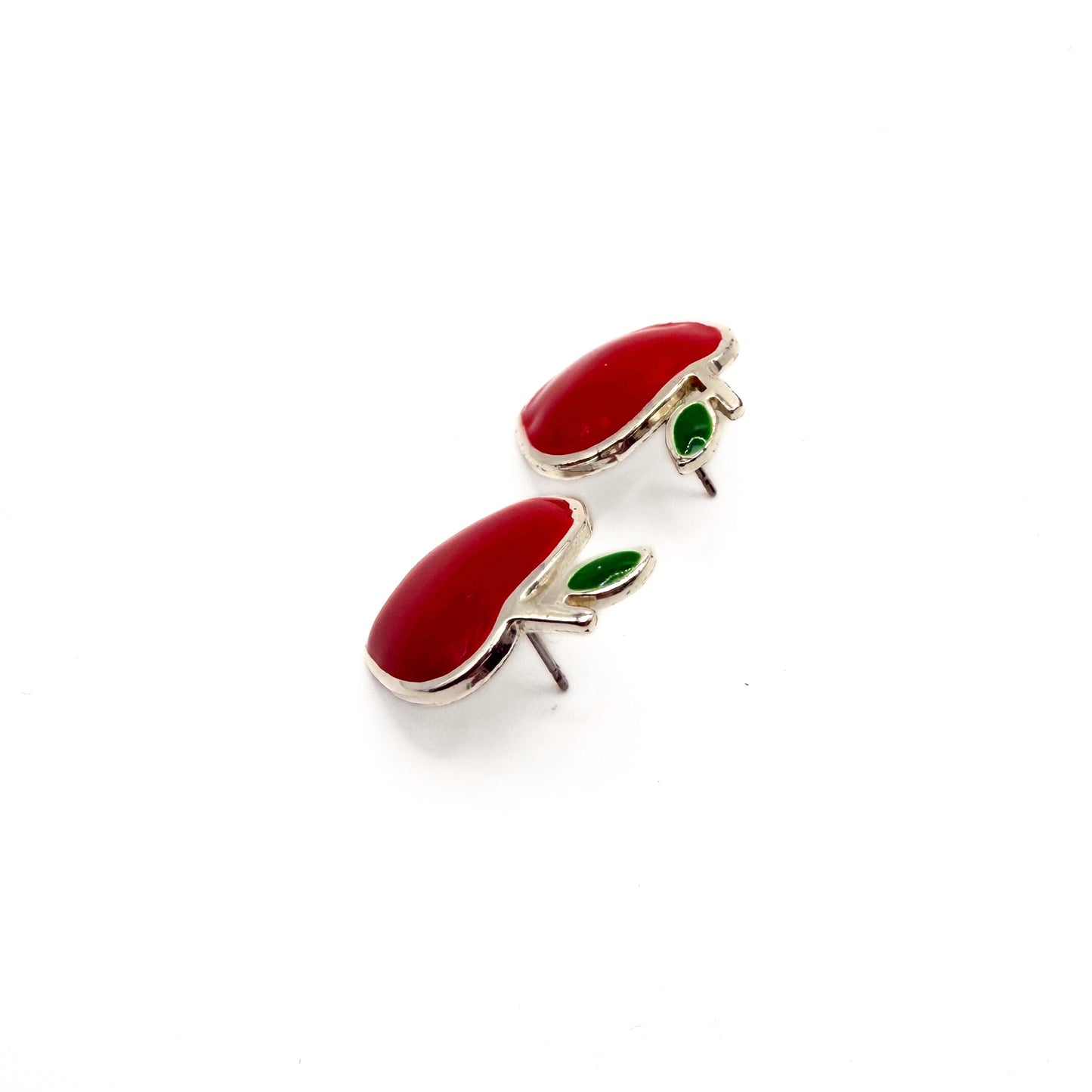 Vintage Red Enamel Apple Earrings (Pierced)