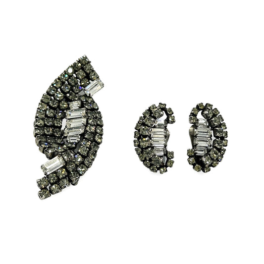 Vintage Kramer Black Rhinestone Demi Parure