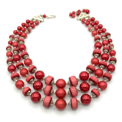 Vintage Japan Magenta 3 Strand Demi Parure