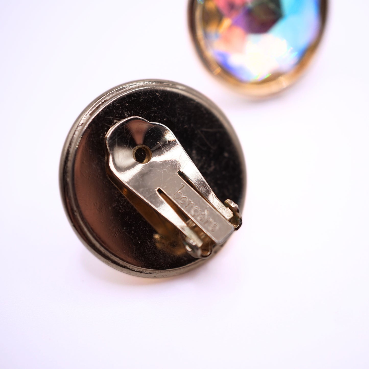 Vintage Signed Bergere Iridescent Glass Facet Parure