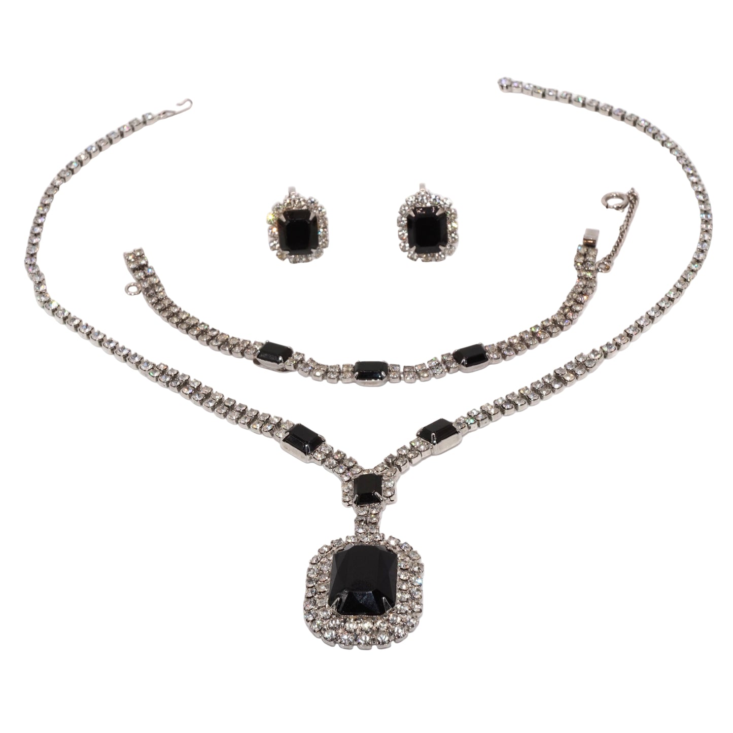 Vintage Eisenberg Ice Black Rhinestone Parure Set
