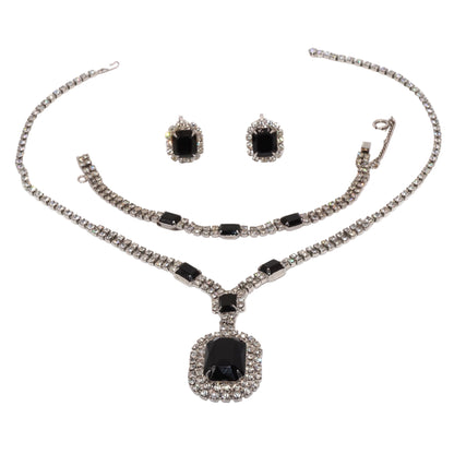 Vintage Eisenberg Ice Black Rhinestone Parure Set