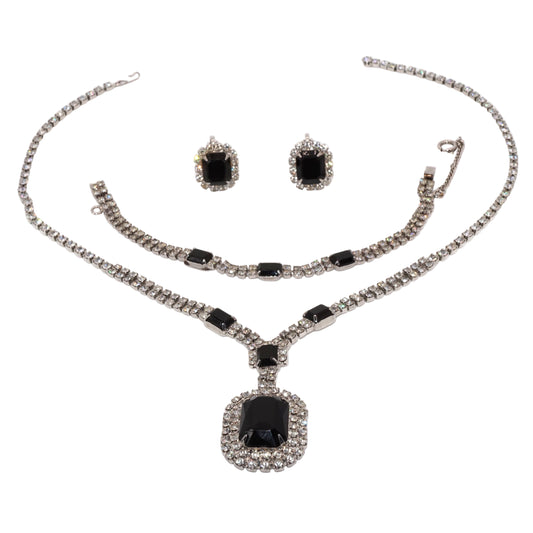 Vintage Eisenberg Ice Black Rhinestone Parure Set