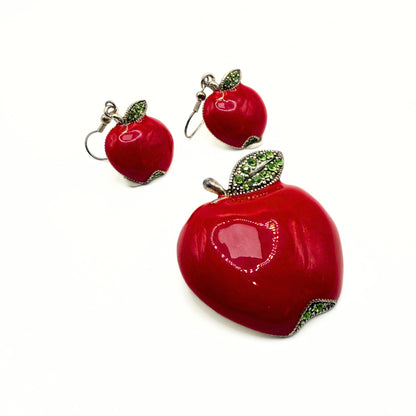 Vintage Pendant & Earrings Set – Apples