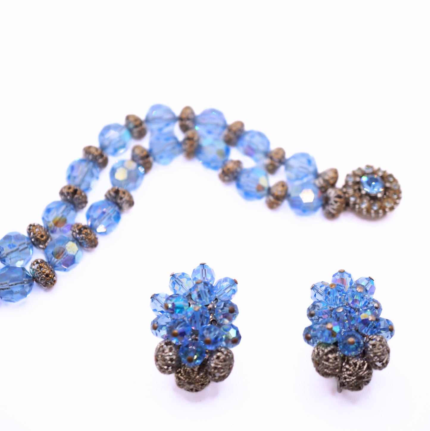 Vintage Signed Bergere Blue Swarovski Crystal Parure