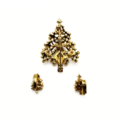 Vintage Eisenberg Ice Christmas Tree Brooch & Earrings Set