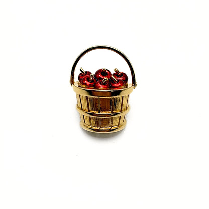 Vintage Gold-Tone Basket of Apples Brooch