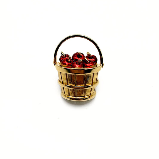 Vintage Gold-Tone Basket of Apples Brooch
