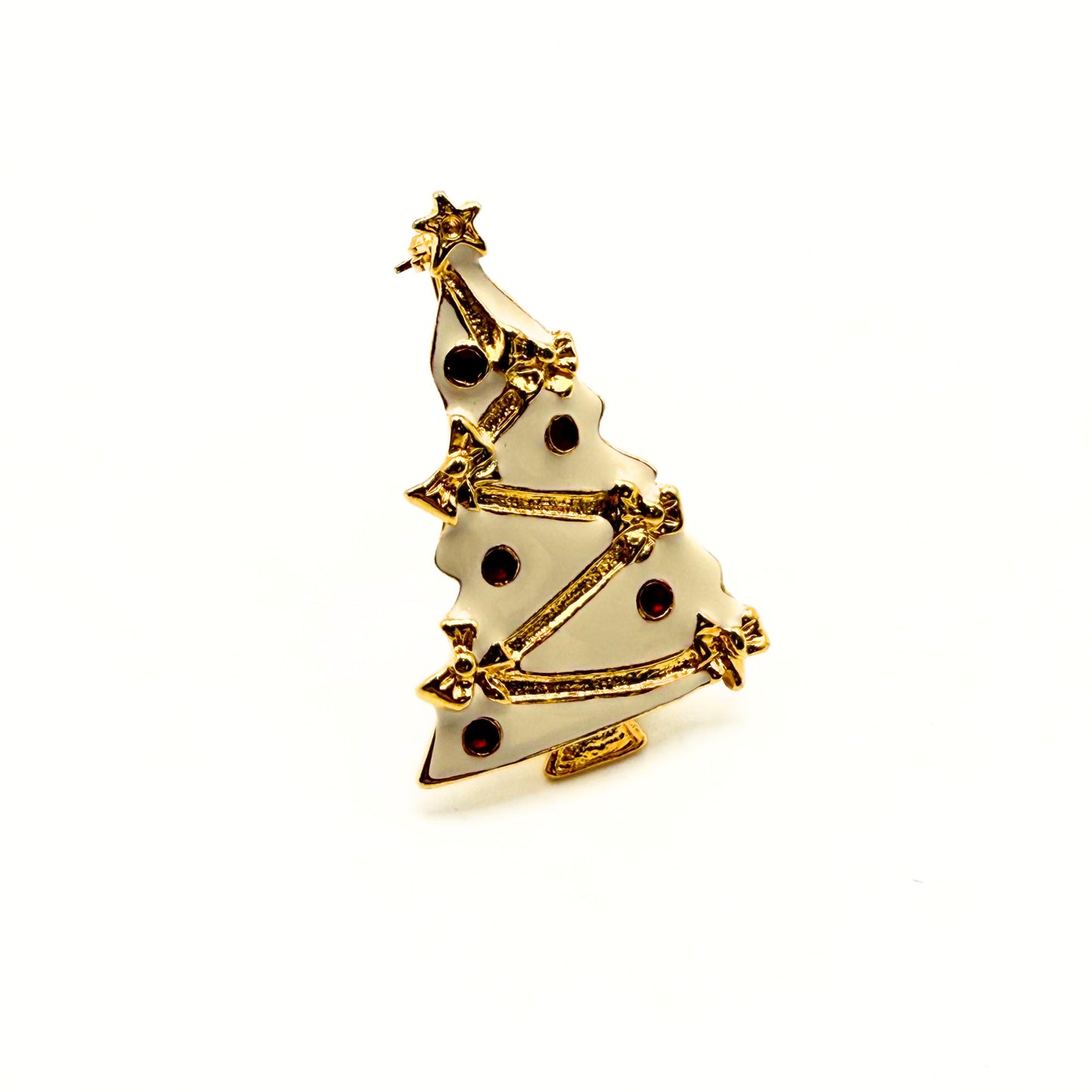 Vintage White Enamel Christmas Tree Brooch