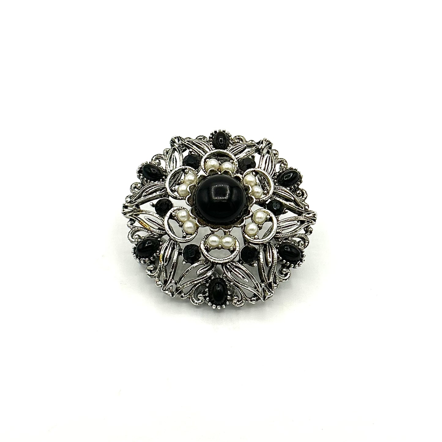 Vintage Lisner Black and Silver Brooch