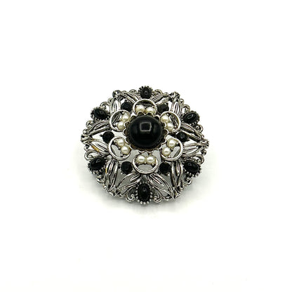 Vintage Lisner Black and Silver Brooch