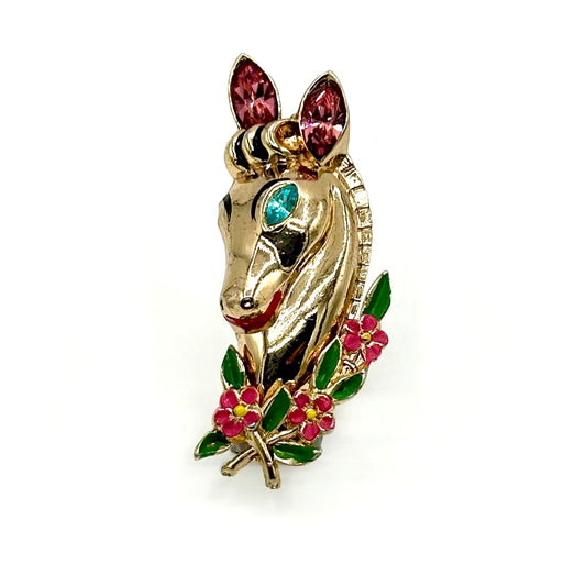 Vintage Coro Rhinestone Horse Brooch