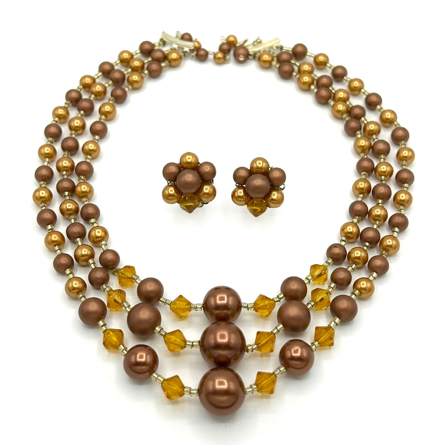 Vintage Japan Brown Pearls Demi Parure
