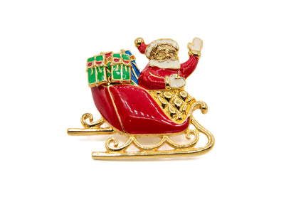 Vintage Avon Santa Sleigh Brooch & Earrings