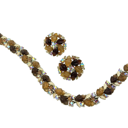 Vintage Lisner Brown Leaves Demi Parure