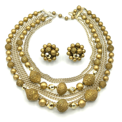 Vintage Japan Gold Beads & Chain Demi Parure