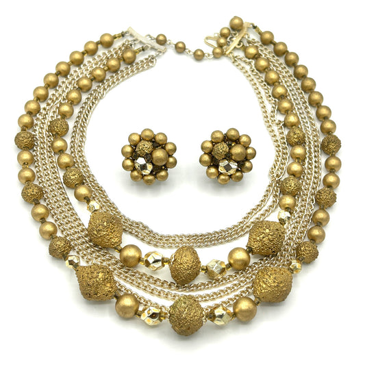 Vintage Japan Gold Beads & Chain Demi Parure