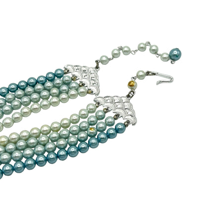 Vintage Japan Blue Ombre Pearls Demi Parure
