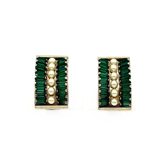 Vintage Leru Green and Pearls Earrings