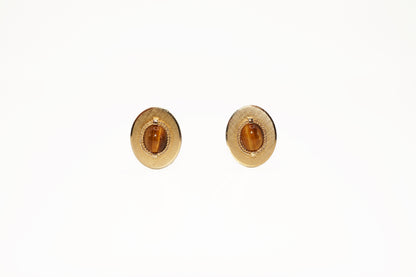 Vintage Tigers Eye Yellow Gold Plated Cuff Link and Tie Clip Set