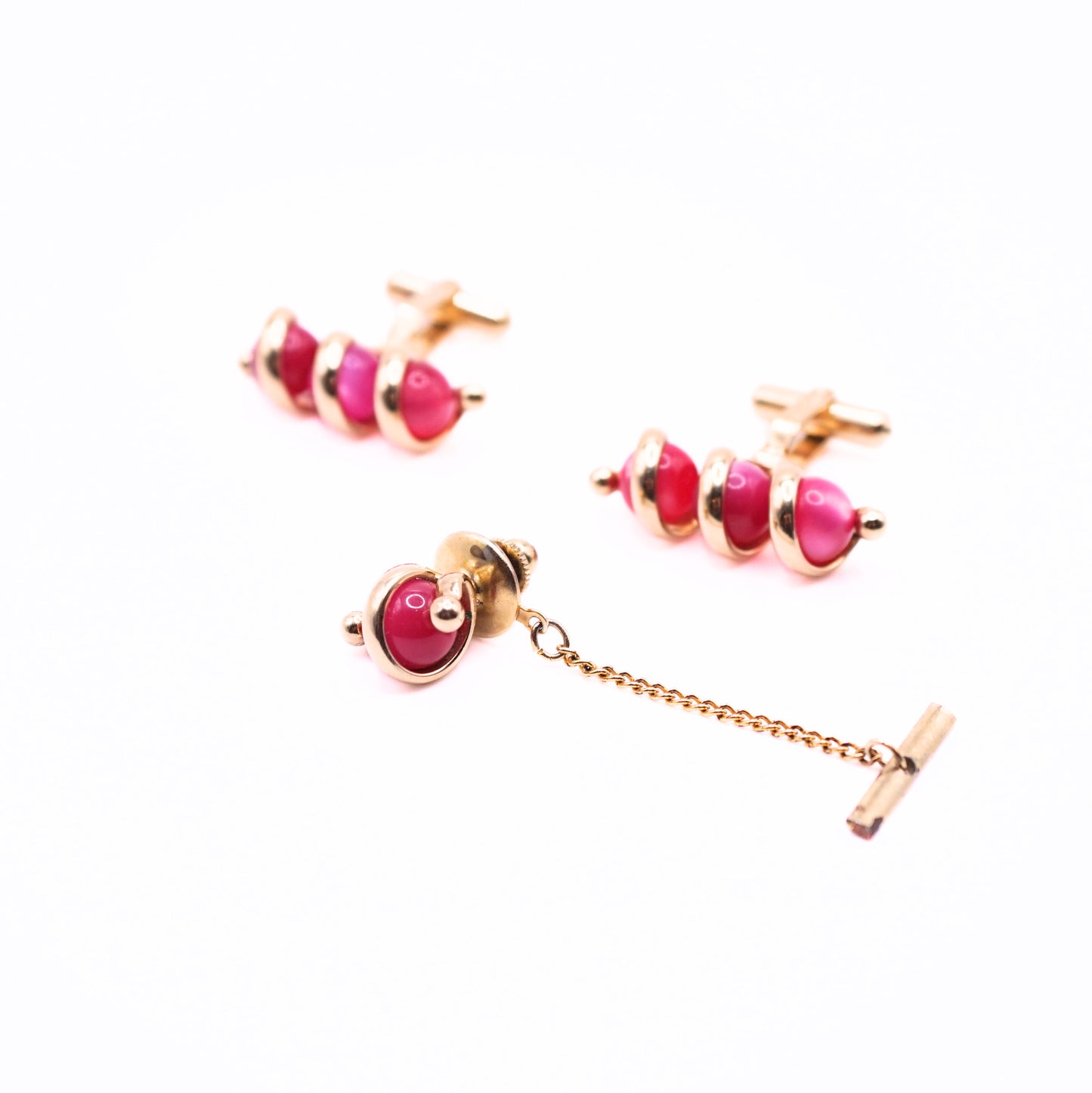 Vintage Christian Dior Red Enamel Cufflinks & Tie Tack