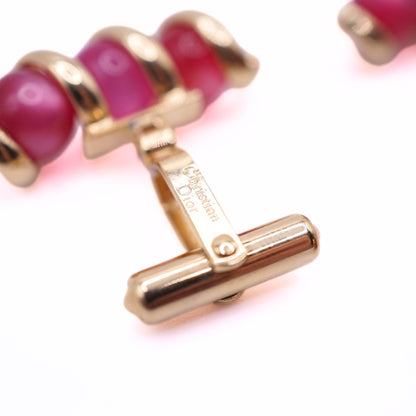 Vintage Christian Dior Red Enamel Cufflinks & Tie Tack