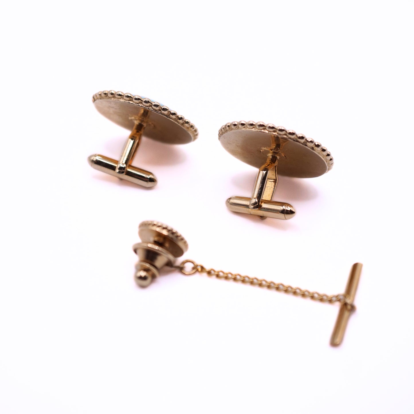 Vintage Scandia Swank Polka Dot Enamel Cufflinks & Tie Tack