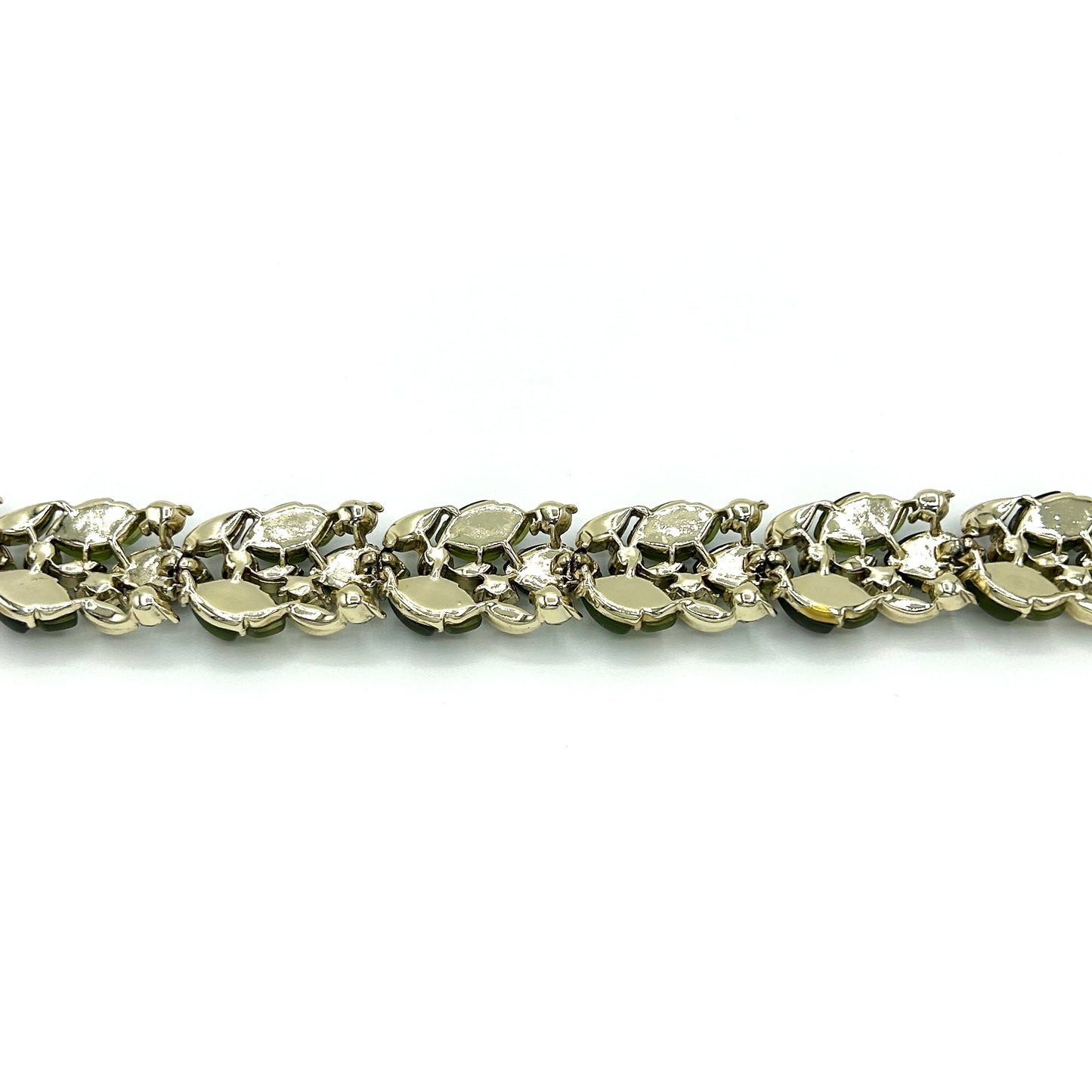 Vintage Lisner Green Leaf and Rhinestones Full Parure