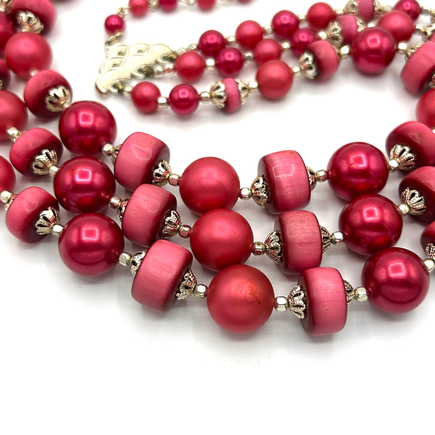 Vintage Japan Magenta 3 Strand Demi Parure