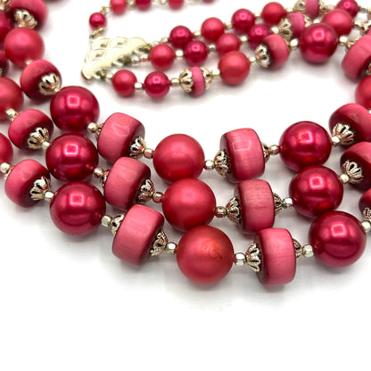 Vintage Japan Magenta 3 Strand Demi Parure