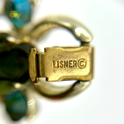 Vintage Lisner Green Leaf and Rhinestones Full Parure