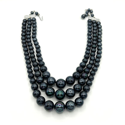 Vintage Japan Black Pearls Demi Parure