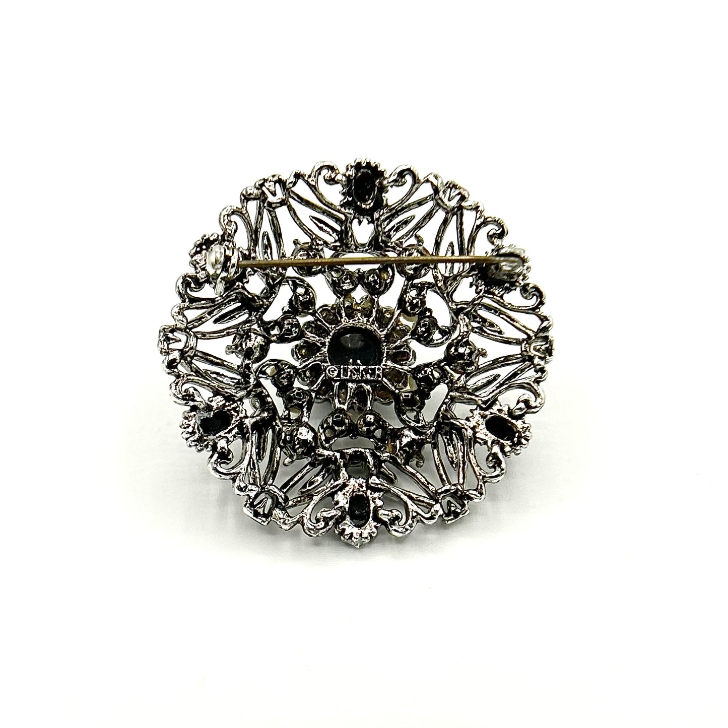 Vintage Lisner Black and Silver Brooch