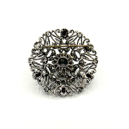 Vintage Lisner Black and Silver Brooch