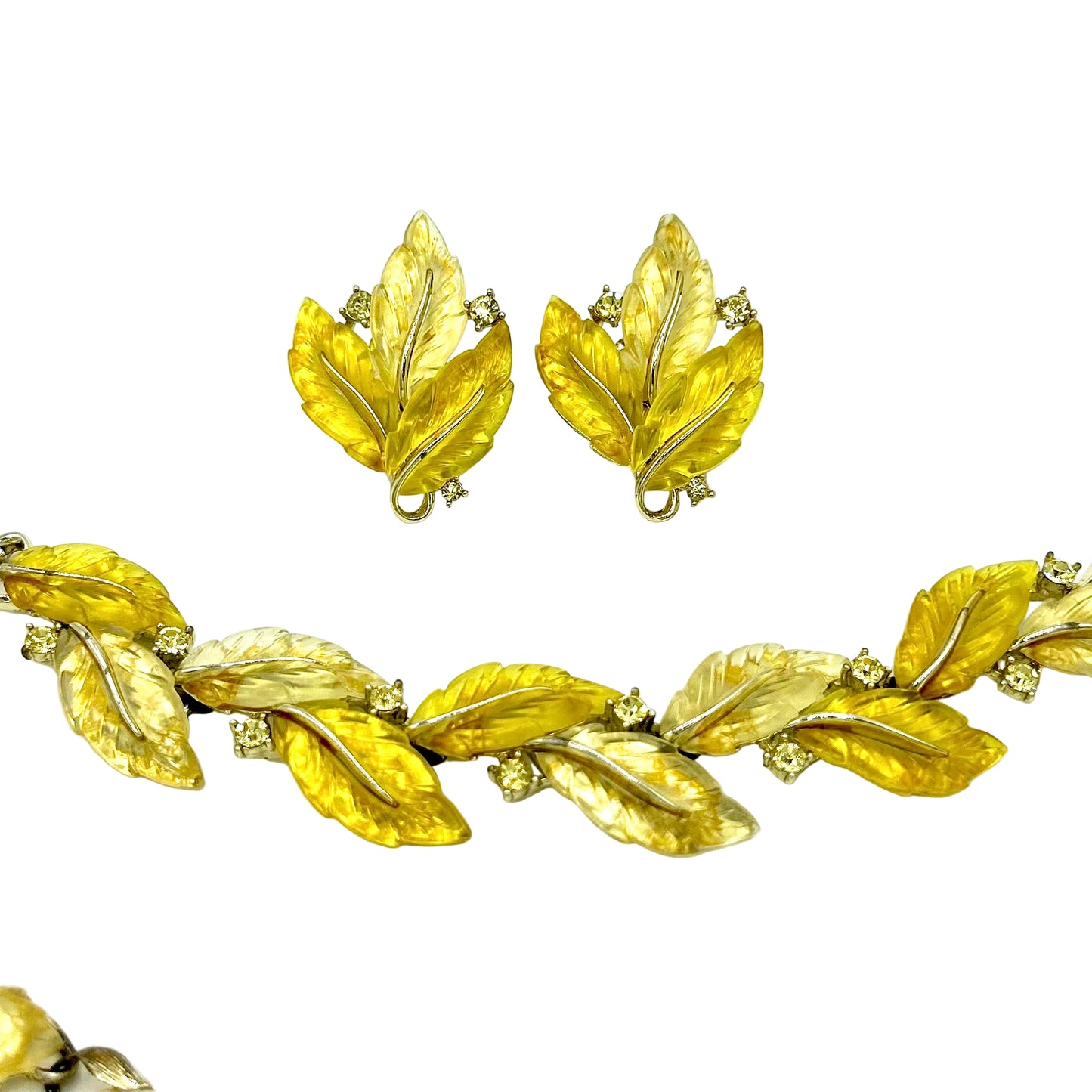 Vintage Lisner Yellow Leaf Full Parure