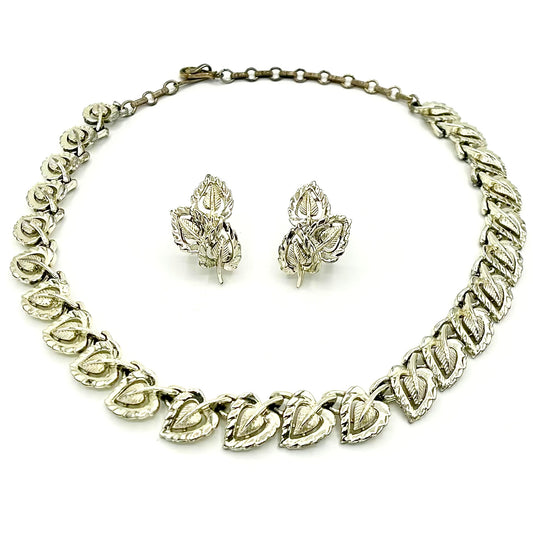 Vintage Coro Silver Leaves Demi Parure