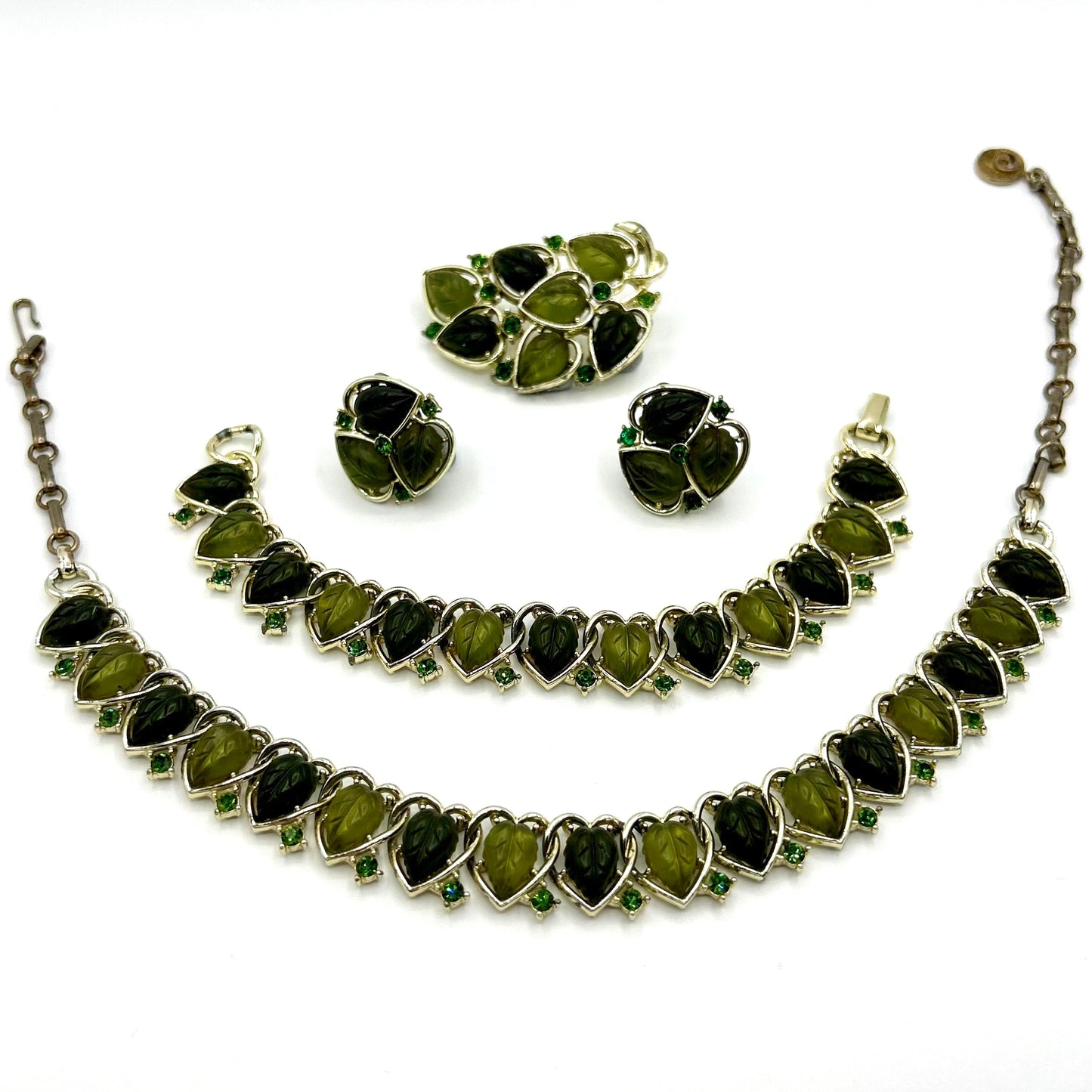 Vintage Lisner Green Leaf Full Parure