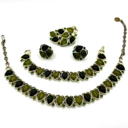 Vintage Lisner Green Leaf Full Parure