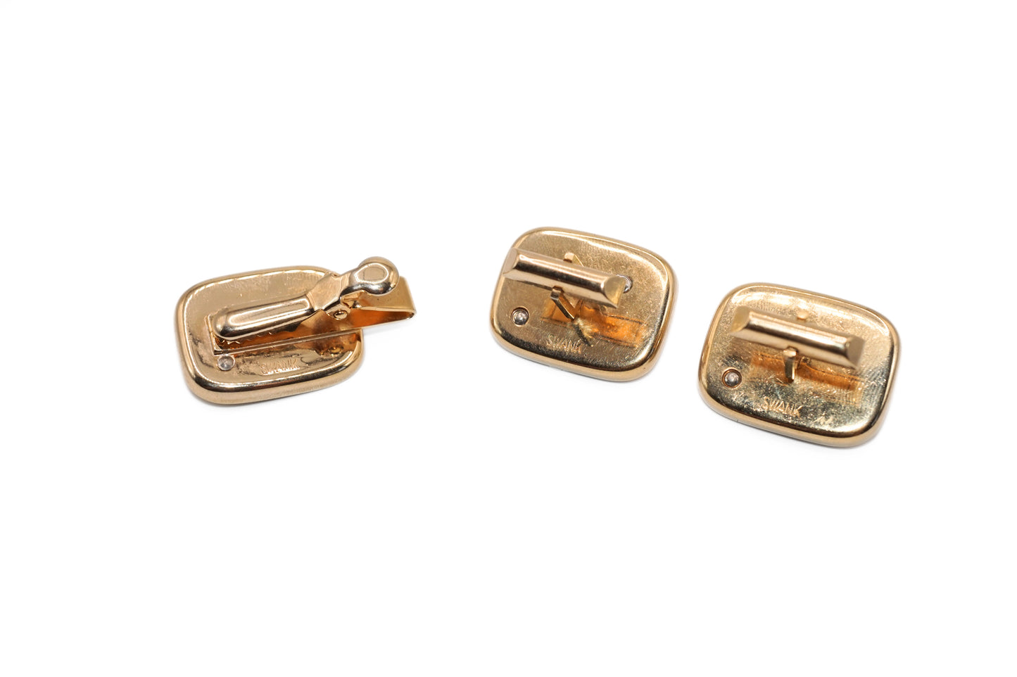 Vintage SWANK Sailboat Gold Plated Cuff Link and Tie Clip Set