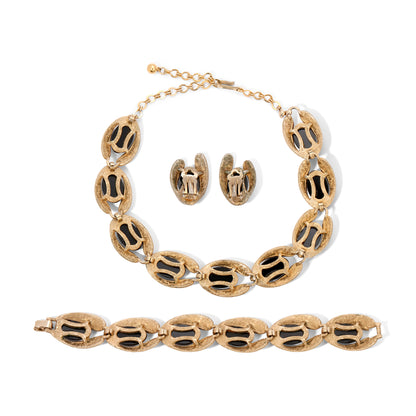 Vintage Signed Charel Gold & Black Lucite Parure