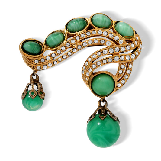 Vintage Charel Gold And Jade Color Brooch