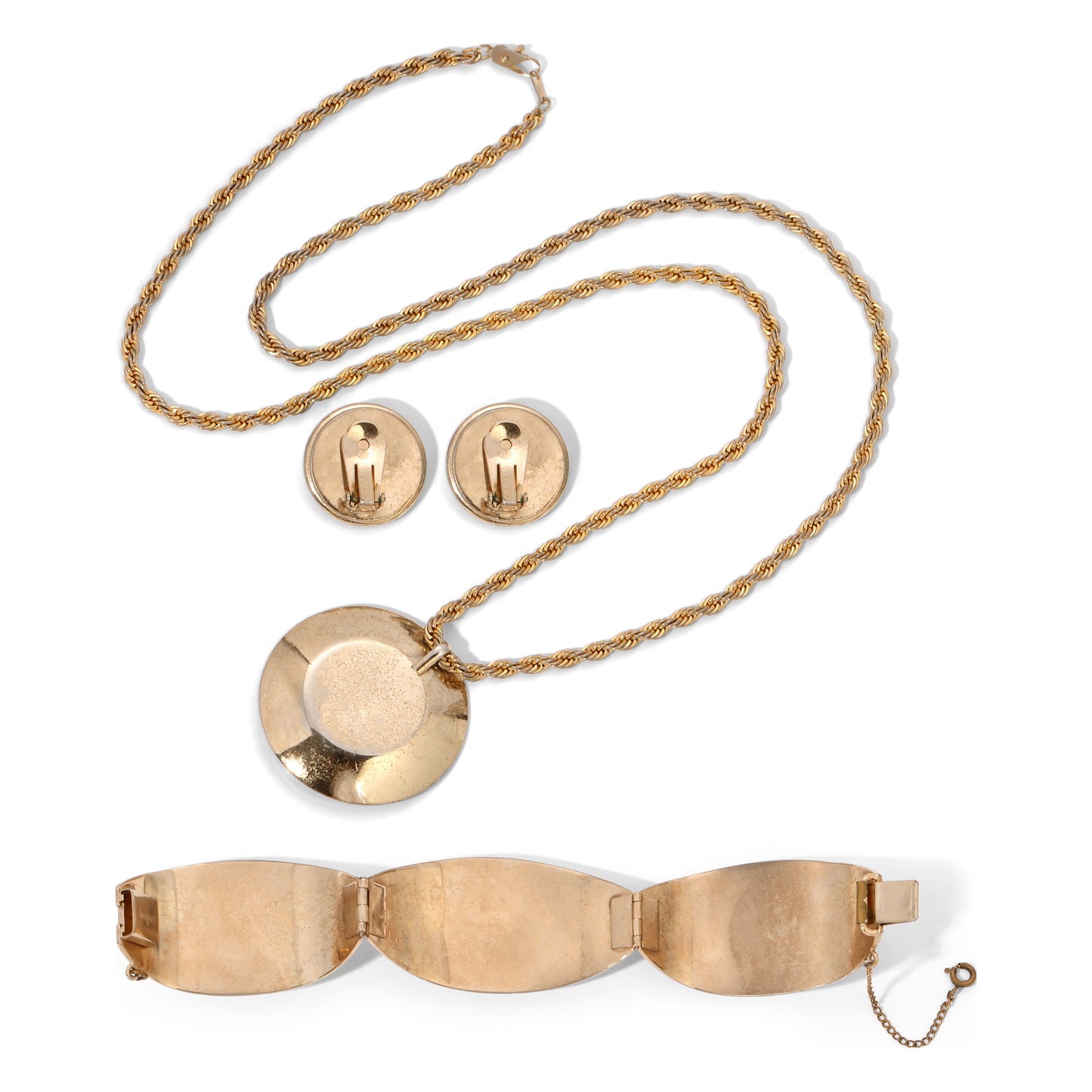 Vintage Signed Bergere Aqua Blue Glass Facet Parure