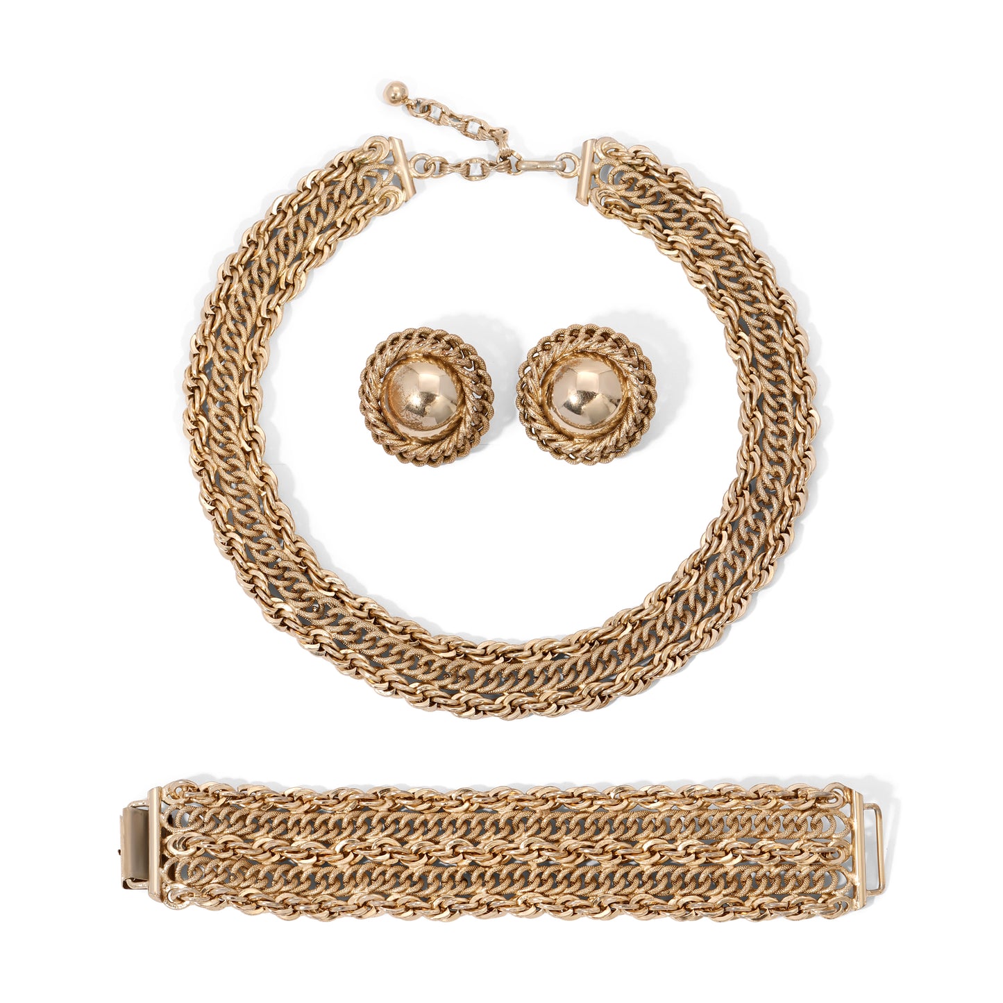 Vintage Signed Bergere Chunky Gold Toned Chain Parure