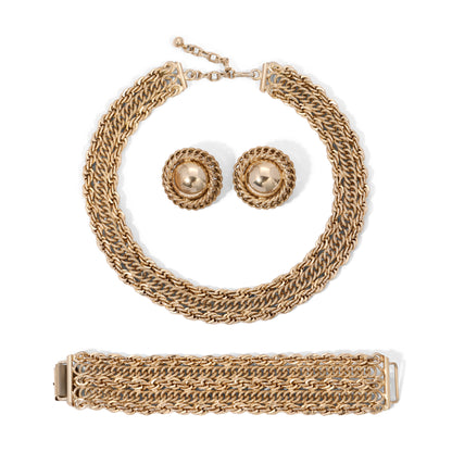 Vintage Signed Bergere Chunky Gold Toned Chain Parure