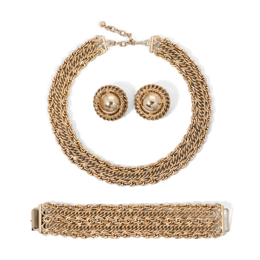 Vintage Signed Bergere Chunky Gold Toned Chain Parure