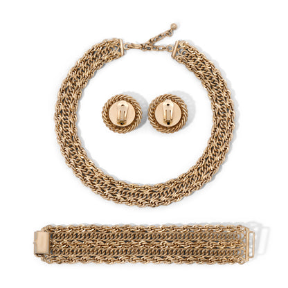 Vintage Signed Bergere Chunky Gold Toned Chain Parure