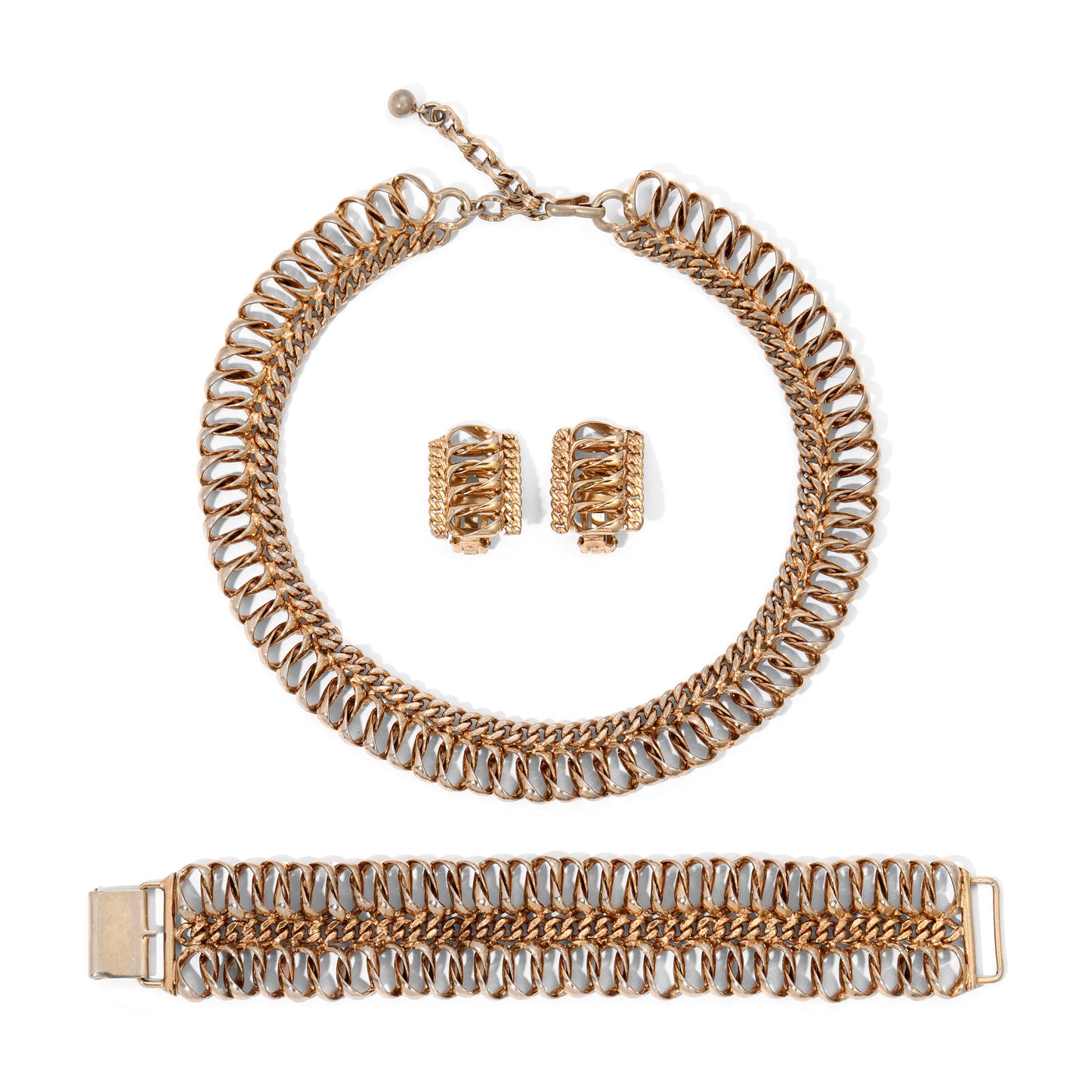 Vintage Signed Bergere Gold Toned Chain Parure