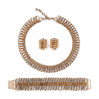 Vintage Signed Bergere Gold Toned Chain Parure